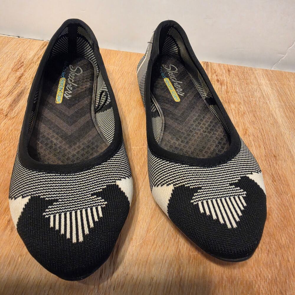 Women's Sketchers Cleo-Wham Ballet Flats black/white geometric pattern 8
